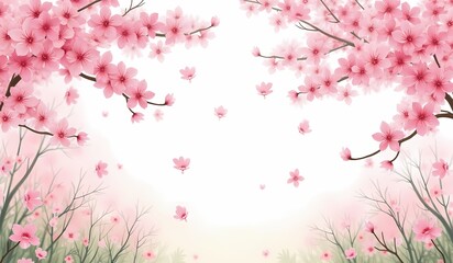 Fototapeta premium Cherry blossom branches with falling petals on soft background