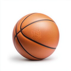 Basketball resting on a smooth surface in natural light with detailed texture and vibrant color
