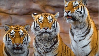 The three tiger brothers were looking around intently. 