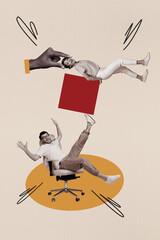 Collage 3d image of pinup retro sketch of excited partners working together cooperation coworking...