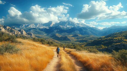 Scenic mountain trail with breathtaking views, inviting outdoor enthusiasts to explore nature's...