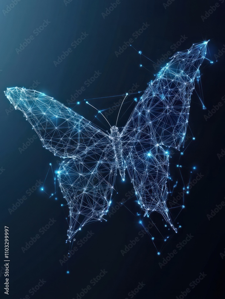 Poster polygon butterfly on blockchain technology network hud background. abstract polygonal geometric butt