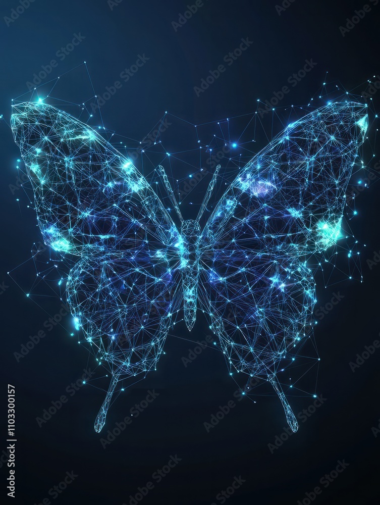 Poster polygon butterfly on blockchain technology network hud background. abstract polygonal geometric butt