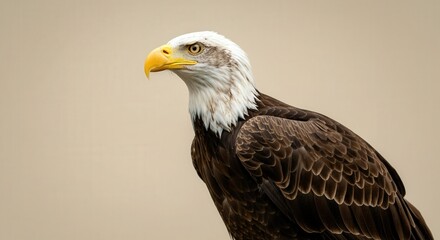 Obraz premium Majestic bald eagle in profile against neutral background for wildlife photography
