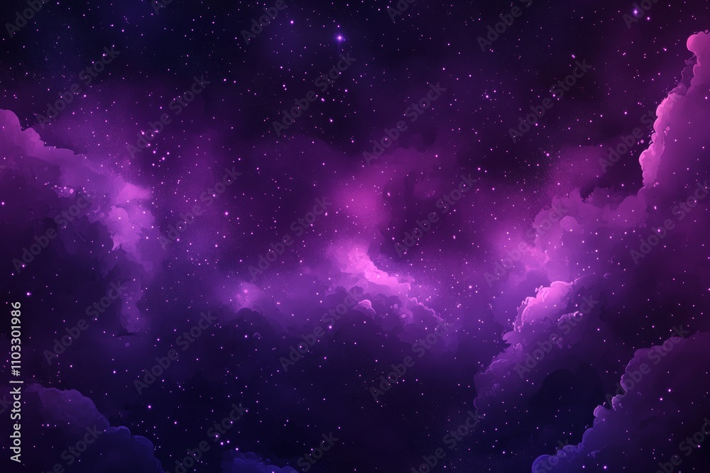 Wall mural an illustrated cosmic scene with a starry night sky and the milky way visible. the setting has a dar