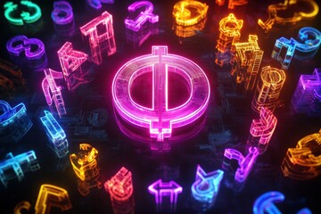Fototapeta premium A colorful image of letters and numbers with a pink X in the middle