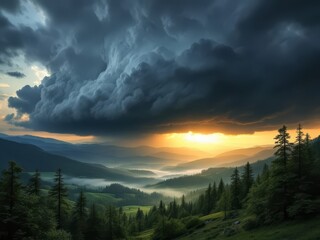 Murg Valley's black forest, stormy sunset ablaze.