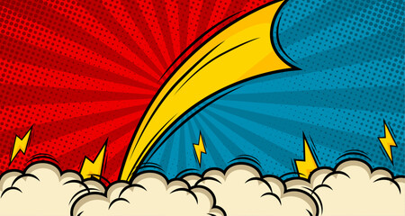 Pop art comic background with flip paper effect and dot halftone