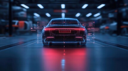 Fototapeta premium Futuristic car design with digital overlay