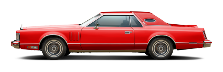 Classic American luxury car, red. With a coupe body and a red soft top. In PNG format on a transparent background.