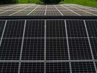 Green eco energy. Concept photo for solar panels. Photovoltaic electric energy. Solar panels on a...