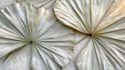 Close-up of dried palm leaves arranged on a textured surface.  The neutral tones and intricate leaf patterns create a calming, natural aesthetic.