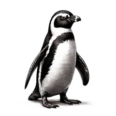 a penguin sketch engraving. White background.