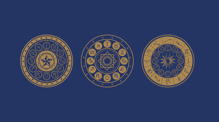 Astrology wheel, Horoscope, Mystery, Star map and magic circle.