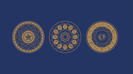 Astrology wheel, Horoscope, Mystery, Star map and magic circle.