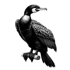 Obraz premium a cormorant sketch engraving. White background.