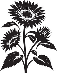 Sunflowers in Silhouette, Elegant black and white illustration of sunflowers, capturing their beauty and strength in a minimalist design. Perfect for nature-themed projects.