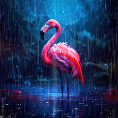 Flamingo in the Rain