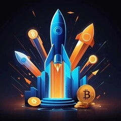 Cryptocurrency rocket growth with Bitcoin and Ethereum