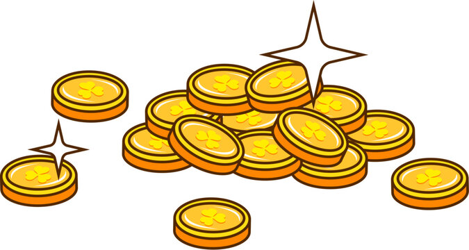 Cartoon retro golden coins for Saint Patrick Day or Irish holiday, vector luck symbol. Leprechaun gold coins with magic sparkle shine for Irish St Patrick Day holiday celebration and greeting card