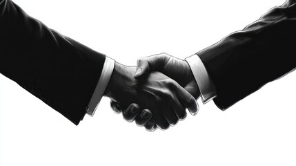 Business handshake on white background. Two businessmen shaking hands in a gesture of agreement or partnership.