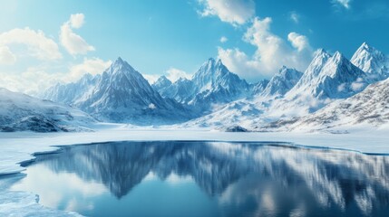 Stunning Winter Mountain Landscape with Frozen Lake