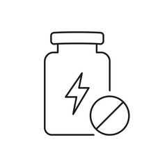 Bottle with Lightning Bolt and Pill Line Icon. Energy Supplements to Boost Energy Levels. Vitality and Stamina. Isolated Vector Illustration