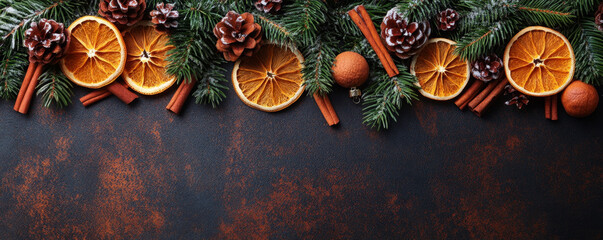 Christmas Banner with Dried Orange Slices, Cinnamon, and Pine