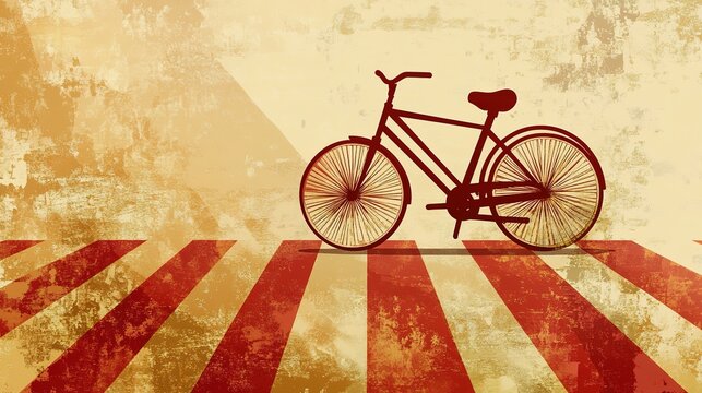 A retro striped vintage background with a bicycle silhouette, evoking a nostalgic and artistic vibe, perfect for designs related to cycling, travel, or retro aesthetics.