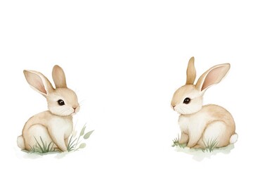 Obraz premium bunnies sitting on grass watercolor illustration isolated on white background