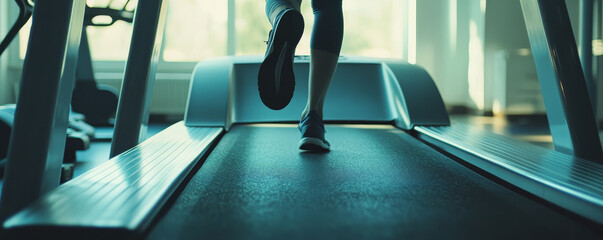 Runner's Footsteps on Treadmill in Morning Light