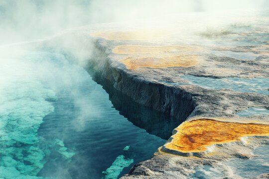 A rocky shoreline with a body of water in front of it - Powered by Adobe
