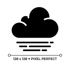 Fog black glyph icon. Cloud with horizontal lines symbolizing haze. Weather. Low visibility, atmospheric moisture. Silhouette symbol on white space. Solid pictogram. Vector isolated illustration