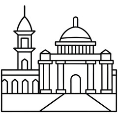 Detailed linear representations of iconic architectural structures, drawn with precision and minimalism Adobe Illustrator Artwork