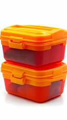 Stacked Orange and Red Plastic Storage Containers, Food Storage Boxes, Colorful Containers, Kitchenware
