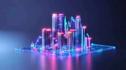 Modern skyscrapers with a finance-themed overlay for dynamic presentations and business visuals.