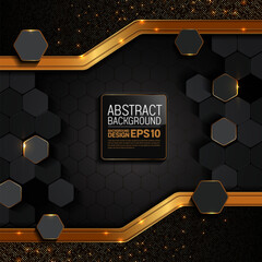 Elegant black and gold hexagon background with light and shadow effects, luxury 1080x1080 banner template for product advertising, vector illustration, not AI-generated.