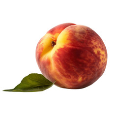 Fototapeta premium Bright Fresh Peach with Fuzzy Skin and Green Leaves