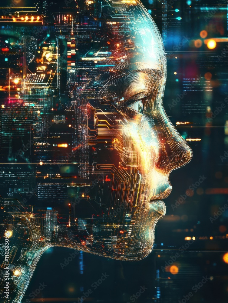 Poster artificial intelligence illustration. artificial intelligence and machine learning concept. neural n