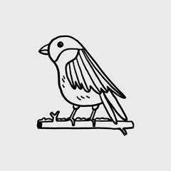 Hand Drawn Bird on Branch