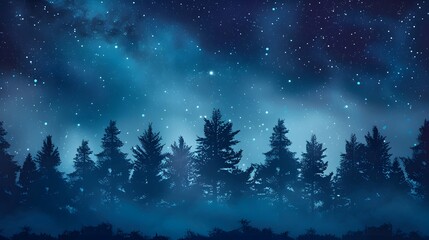 Fototapeta premium Starry Night Sky Above Silhouetted Pine Forest