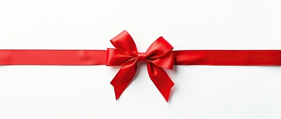 red satin Christmas ribbon bow on white background