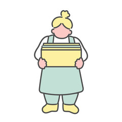 未開封のダンボールを持つシンプルな線画女性　イラスト　