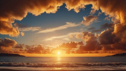 Fototapeta premium Golden sunset cloud frame border.