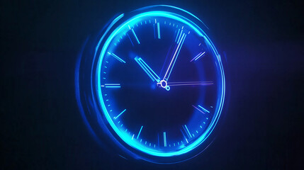 A futuristic digital clock light effect. A glowing silhouette of a clock representing time, Ai