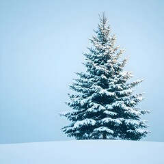 Fototapeta premium Snow-Covered Pine Tree in Winter Landscape