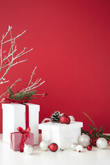 Red Christmas vertical background for greeting and marketing campaign