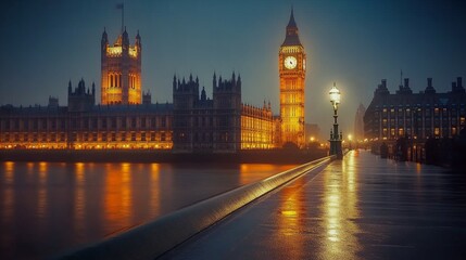 Fototapeta premium long exposure with motion blur light trail of Big Ben at night, London
