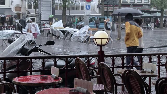 Summer rain in the centre of Amsterdam. Holland.