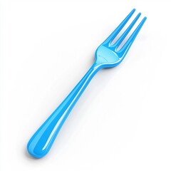 Blue Glossy Minimalist Cartoon-Style 3D Isometric Fork Utensil on White Background